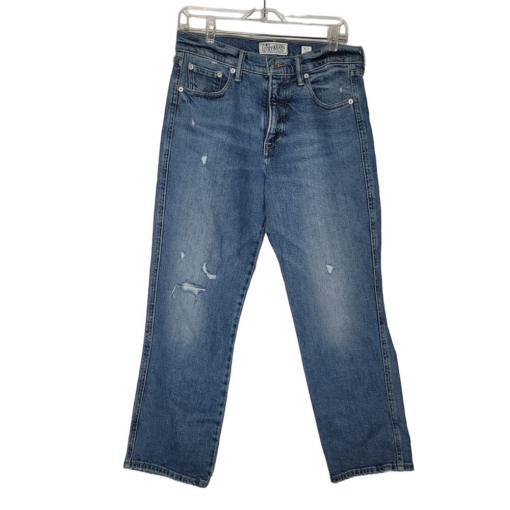 Lucky Brand Women Straight Crop ‎ 8/29 Distress Jeans denim work Summer Boho Y2K